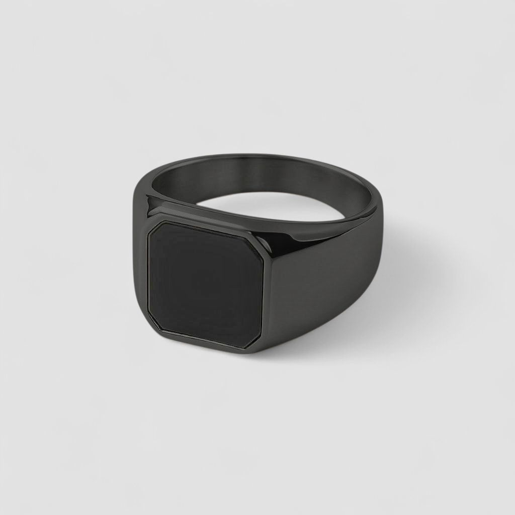 Square Agate Ring [Black]