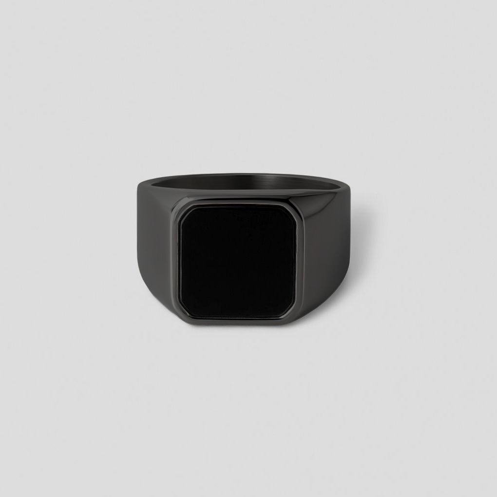 Square Agate Ring [Black]